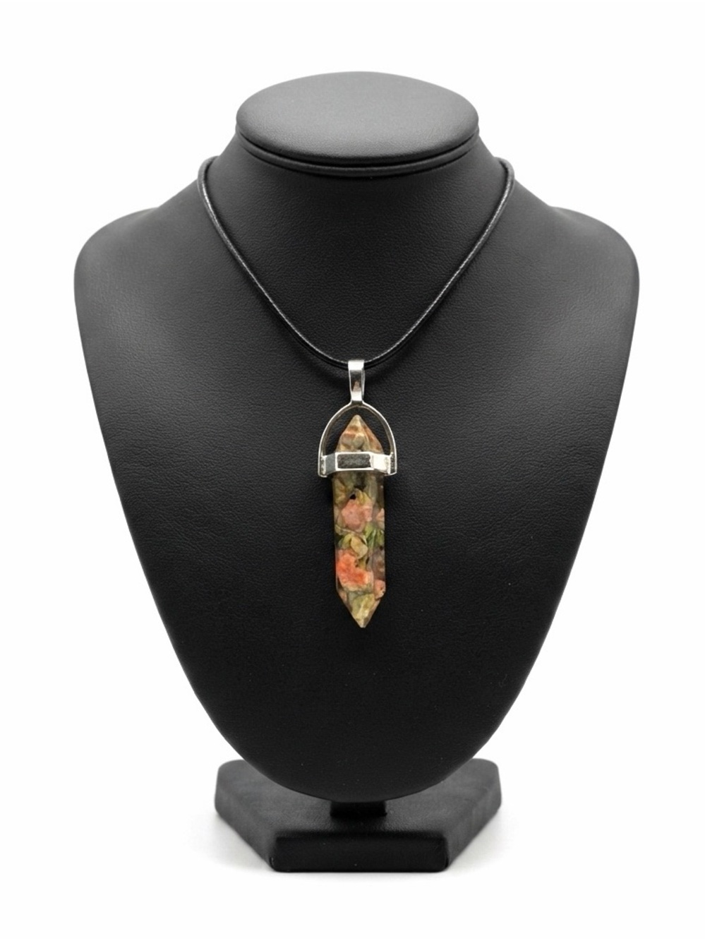 New Vegan Leather Sterling Silver Unakite Jasper Natural Stone Artisan Necklace
